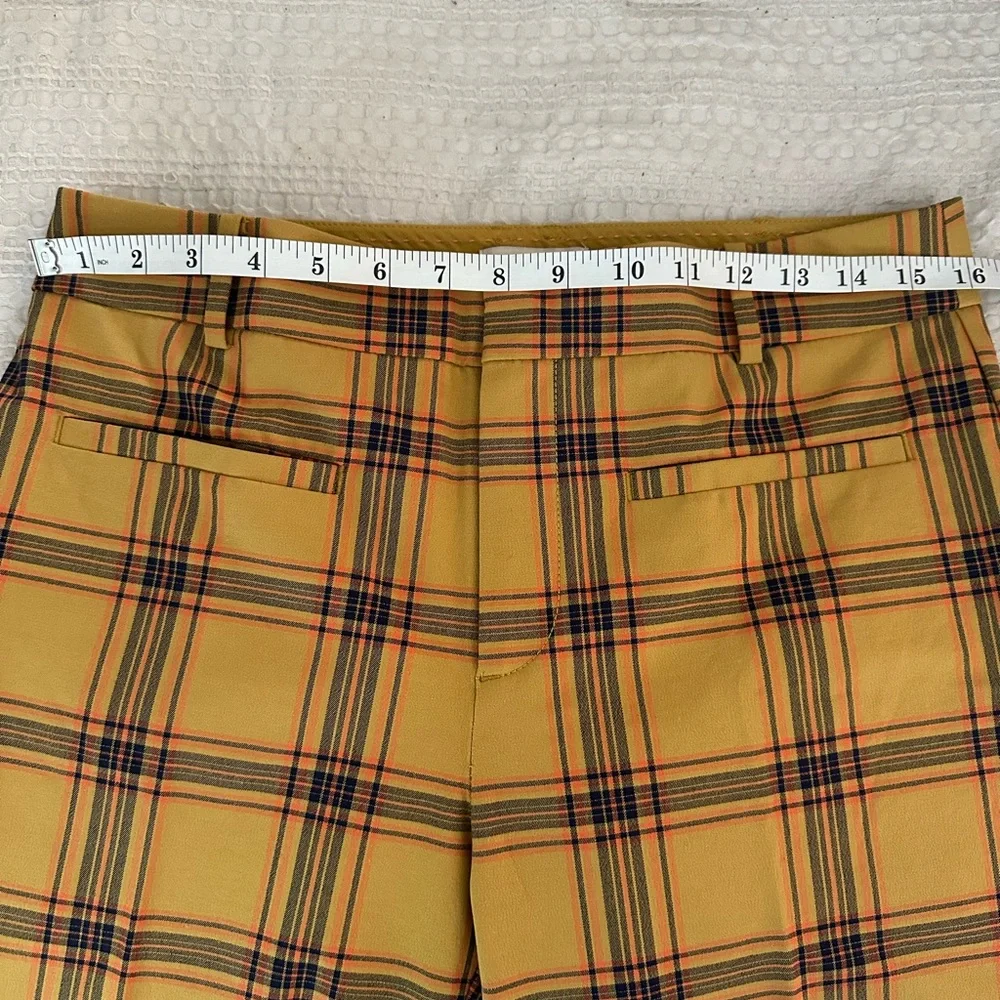Anthropologie Mustard Yellow Plaid Straight-Leg Pants